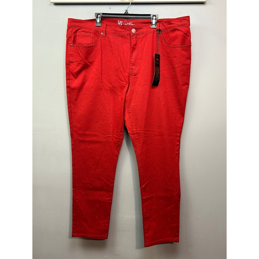 DG2 Diane Gilman Jeans Womens 24WT Red New Classic Stretch Rhinestone Tall New